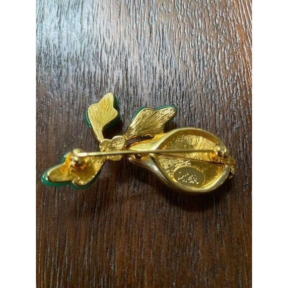 Vintage Joan Rivers Signed Avocado Rhinestone and Green Lucite Brooch Pin - Picture 4 of 5